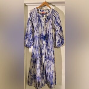 RAJ NWT Blue /Purple/White Women’s 100% Cotton Boho V-neck Dress Size Medium